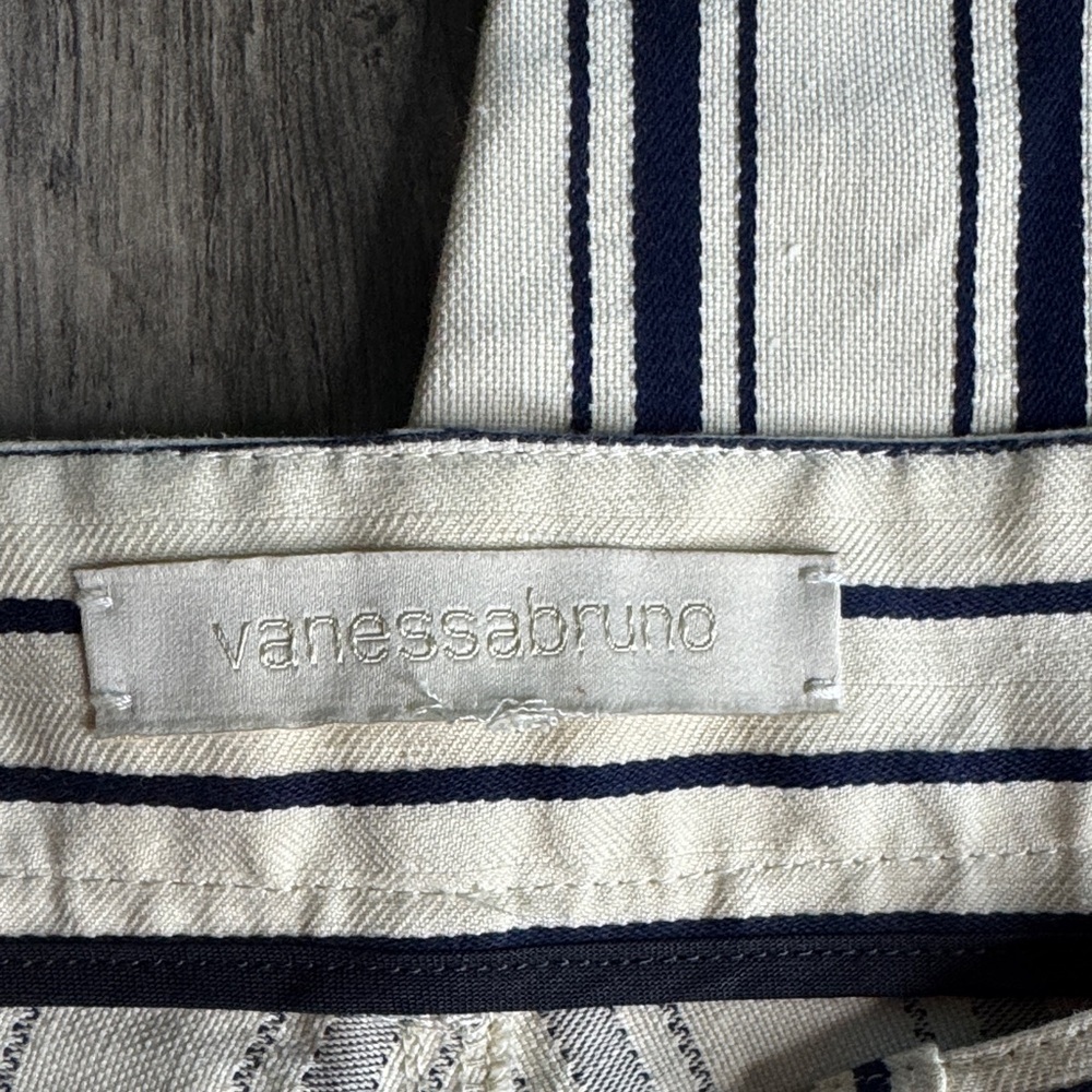 Vanessa Bruno Cream and Navy Striped Straight Leg Pants With Lace Up Side Detail - Picture 2 of 8